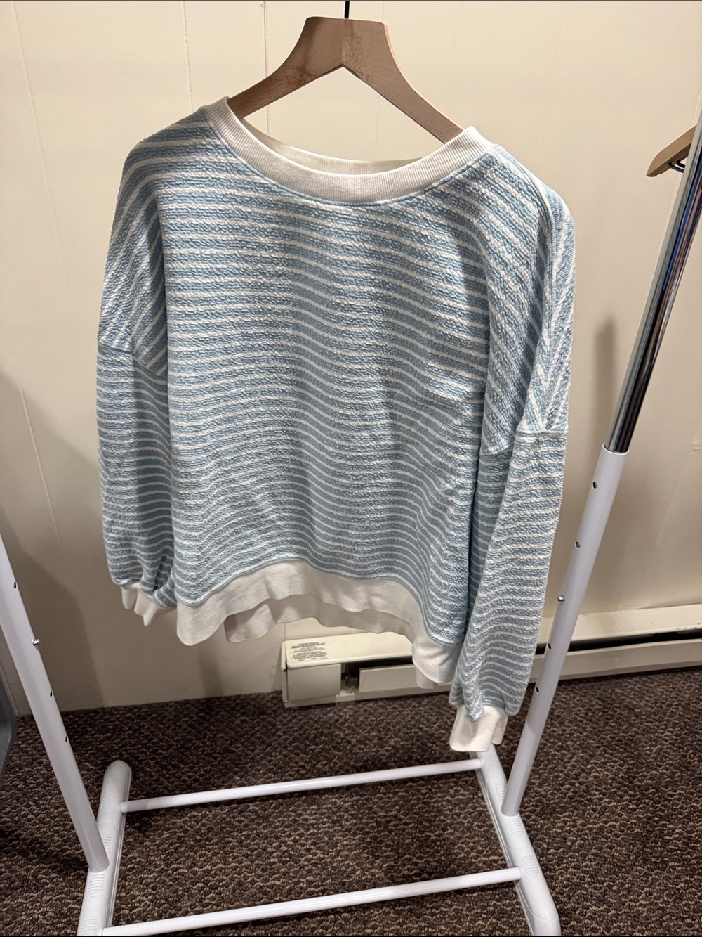 American Eagle Outfitters Light Blue & White Striped Pullover Sweatshirt